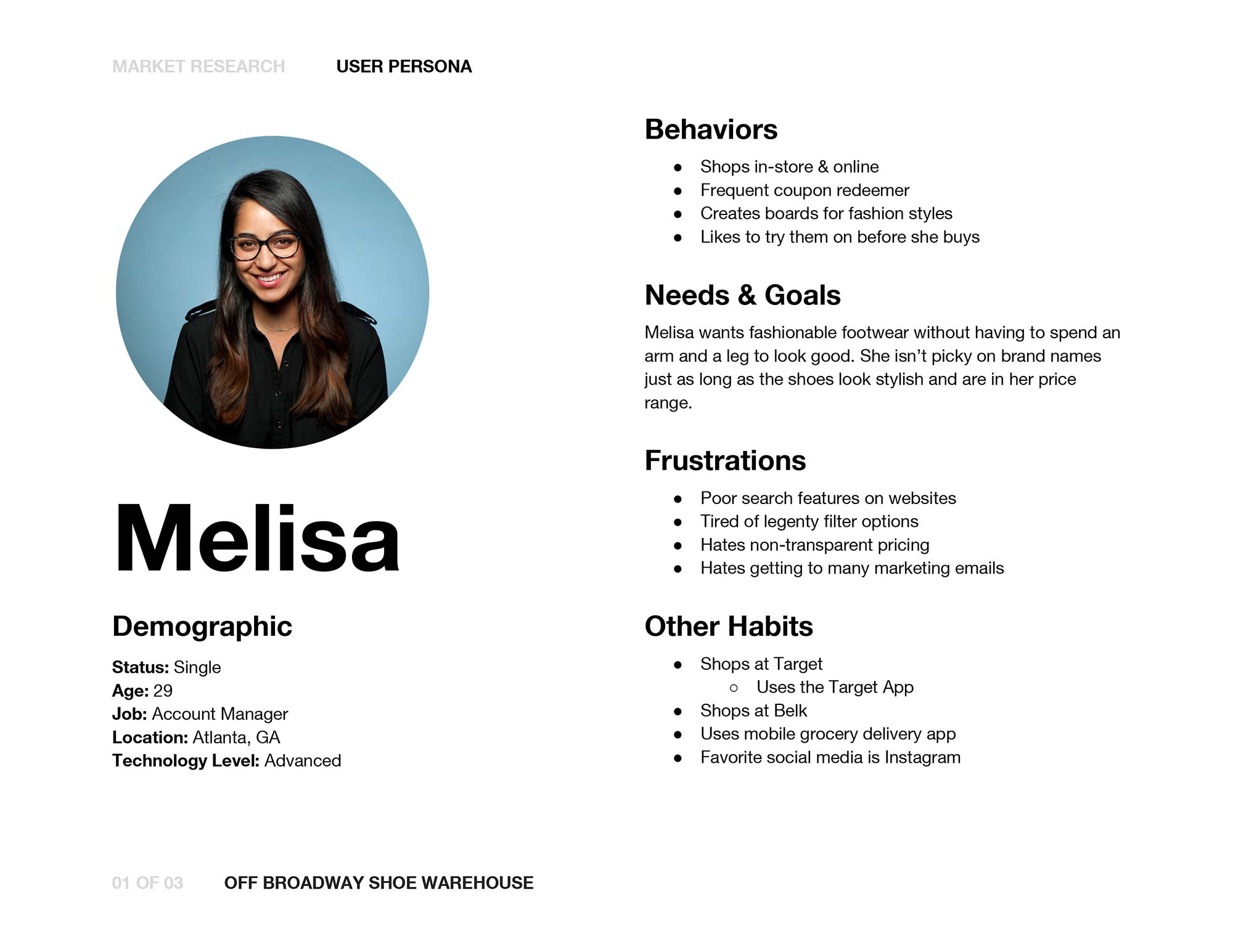 a user persona of a woman named melisa