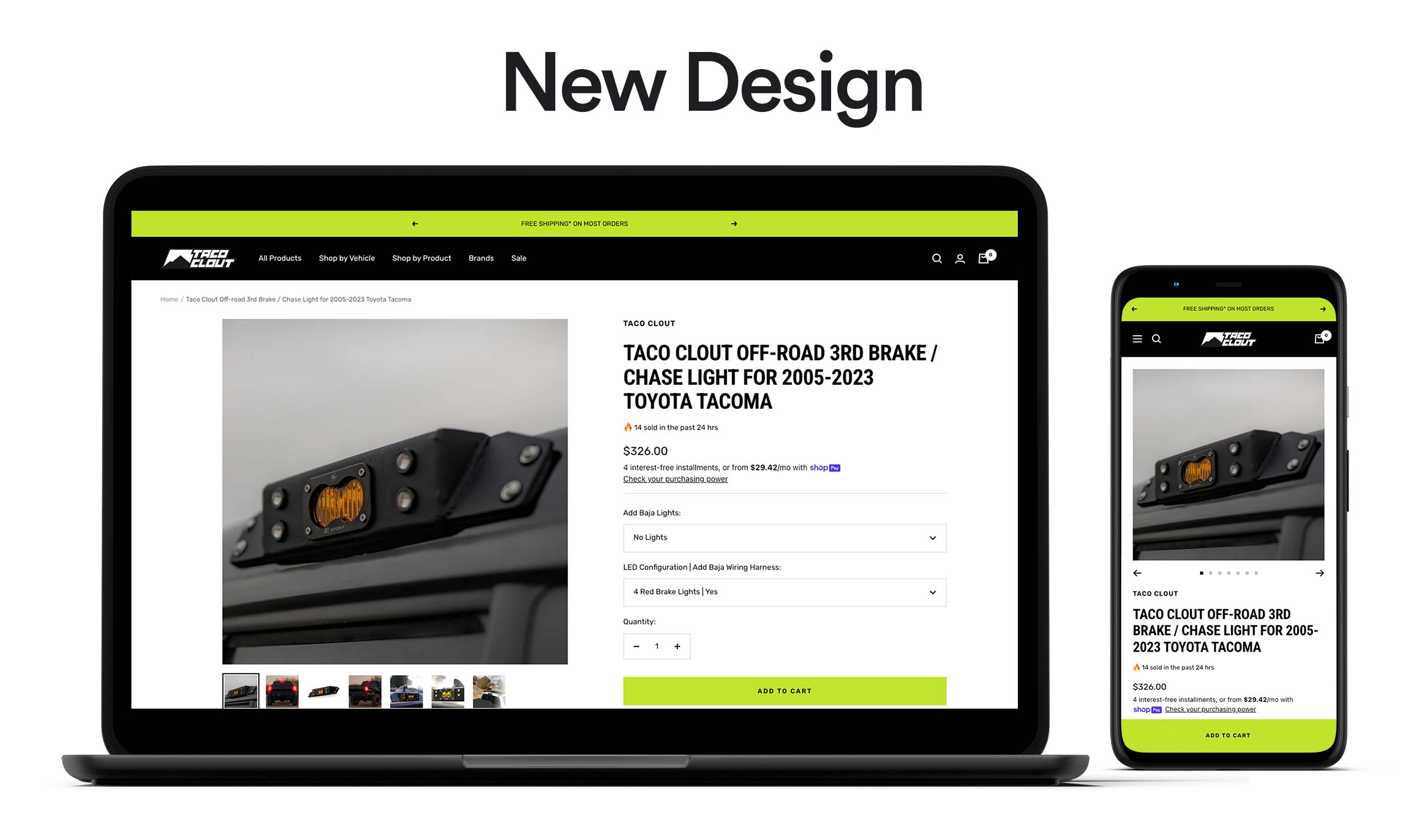 screen shots of the new brake light product page