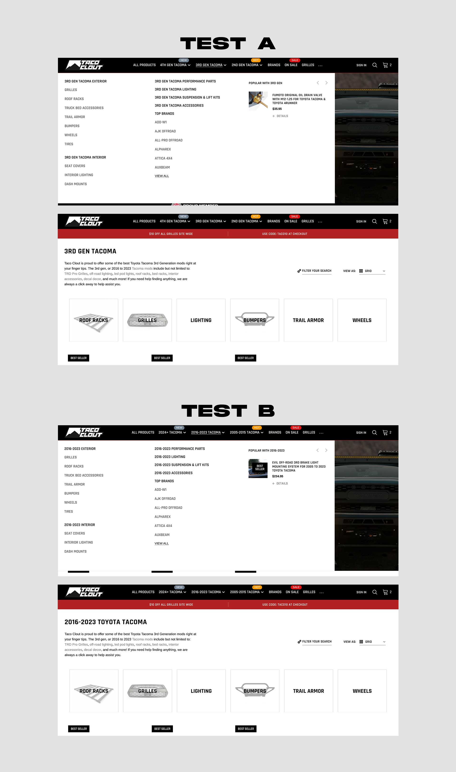 screen shots of the 2 variations of tests I ran on Taco Clout